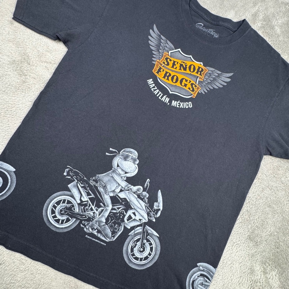 Senor Frog's T-Shirt Men Large Black Excellent Mazatlan Mexico Biker Graphic Tee